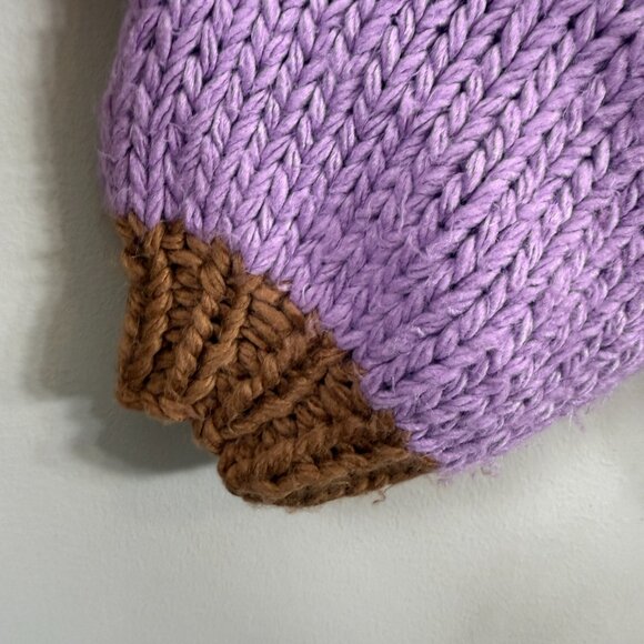 FRNCH Lorene Violet Camel Cardigan Sweater Women's Medium Chunky Knit Open Front - Picture 10 of 15